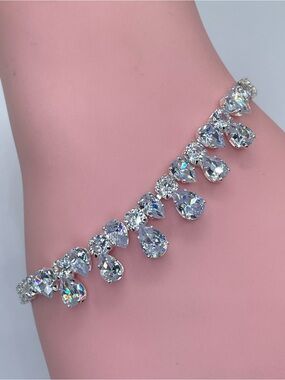 Swarovski Crystal Elements White Crystal Teardrop Art Deco Tennis Bracelet